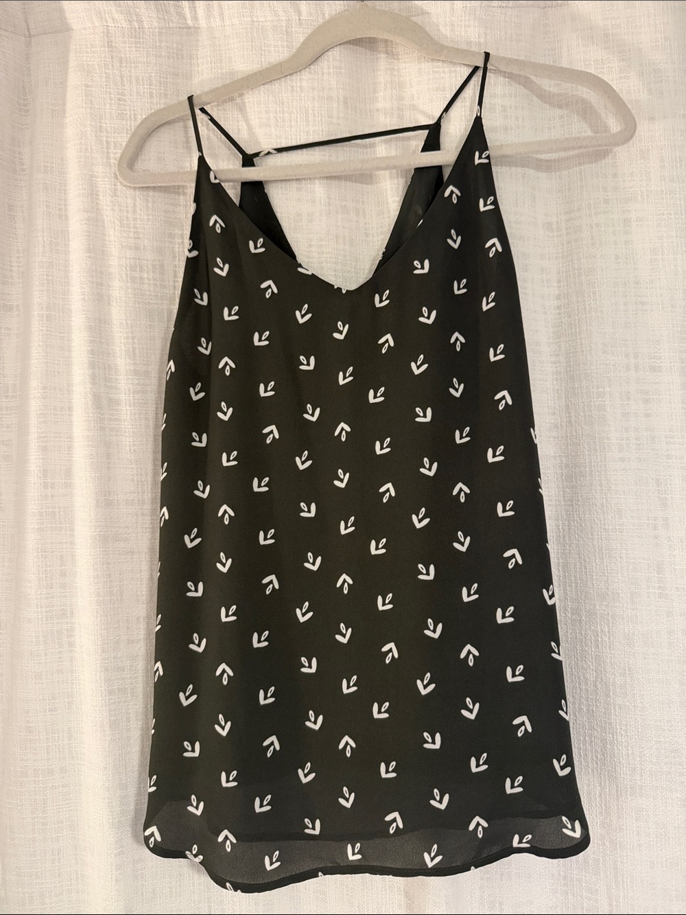 LOFT Olive Green and White Printed Spaghetti-Strap Cami